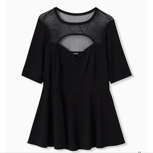 Black mesh cutout peplum top
